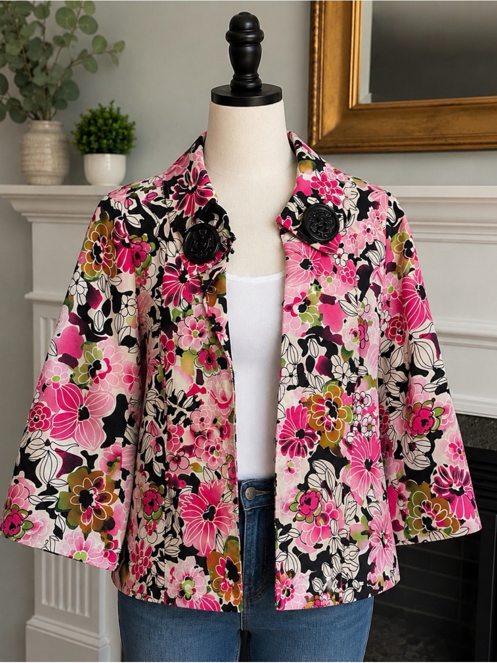 Trenz by Theresa Renz Petite Lined Floral Pink Blazer Jacket